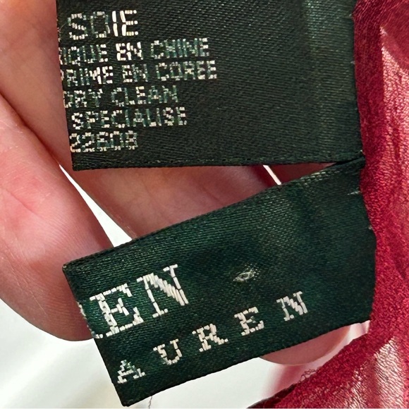 Vintage Ralph Lauren 100% Silk Long Scarf Red White Stripe Semi Sheer - Picture 5 of 7